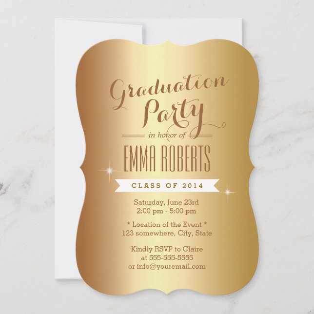 Stylish Gold Foil Graduation Party Ankündigungen (Vorderseite)