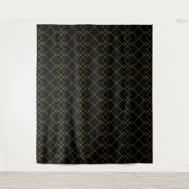 Stylish Gold Geometric Box Design Black Wandteppich
