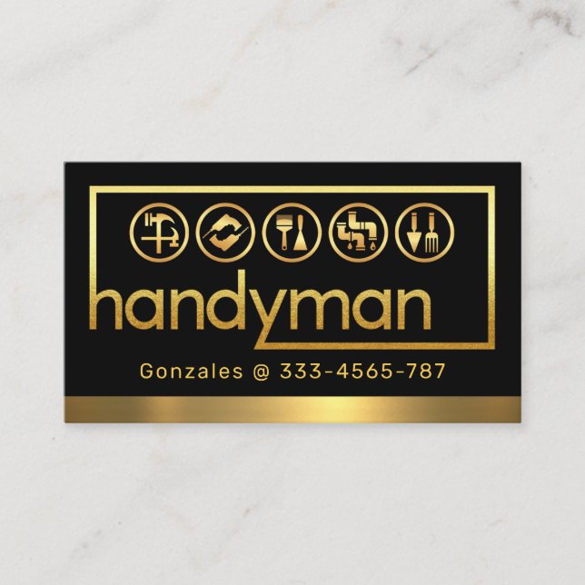 Stylish Gold Handyman Tools Frame Visitenkarte (Vorderseite)