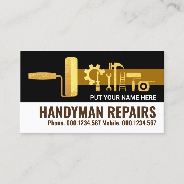 Stylish Gold Handyman Tools Zuhause Renovation Visitenkarte (Vorderseite)