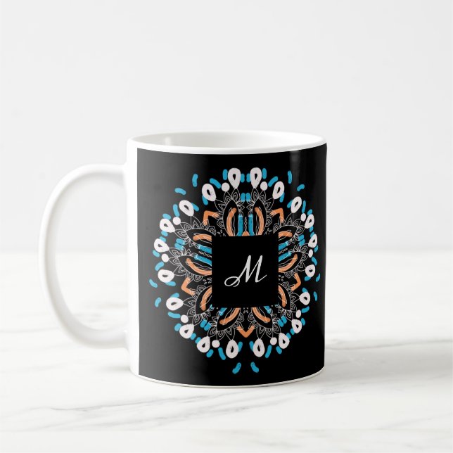 Stylish Gold Torquoise Mandala Monogram Kaffeetasse (Links)