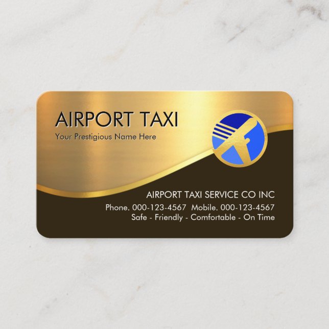 Stylish Gold Wave Airplane Airport Taxi Visitenkarte (Vorderseite)
