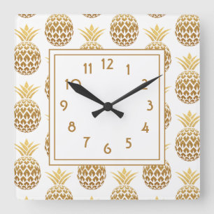 Stylish goldene Ananas weiß Quadratische Wanduhr