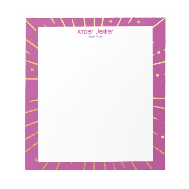 Stylish Goldish Pink Typography Personalized Name Notizblock (Vorderseite)