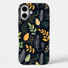 Stylish Green and Yellow Foliage Pattern iPhone 16 Plus Hülle