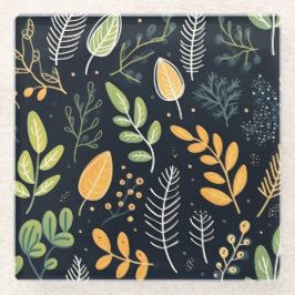 Stylish Green and Yellow Foliage Pattern Glasuntersetzer