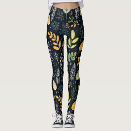 Stylish Green and Yellow Foliage Pattern Leggings