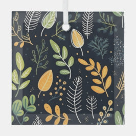 Stylish Green and Yellow Foliage Pattern Ornament Aus Glas