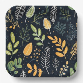 Stylish Green and Yellow Foliage Pattern Pappteller