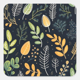 Stylish Green and Yellow Foliage Pattern Quadratischer Aufkleber