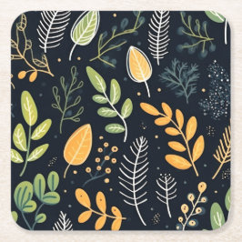 Stylish Green and Yellow Foliage Pattern Rechteckiger Pappuntersetzer