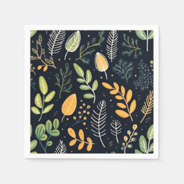 Stylish Green and Yellow Foliage Pattern Serviette