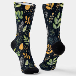 Stylish Green and Yellow Foliage Pattern Socken