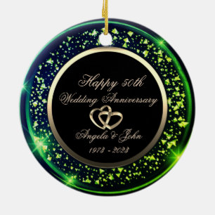 Stylish Green Confetti 50. Hochzeitstag Keramik Ornament