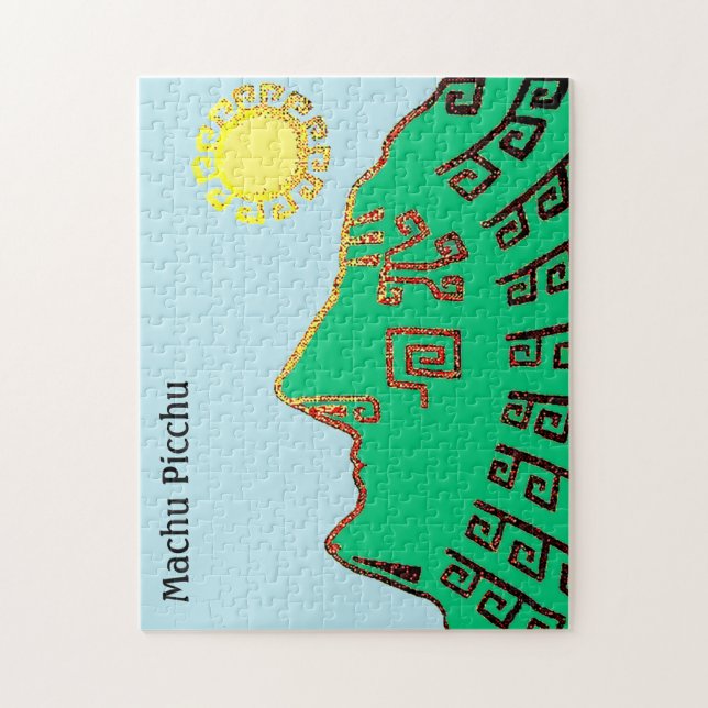 Stylish Green Machu Picchu Mountain & Sun Puzzle (Vertikal)