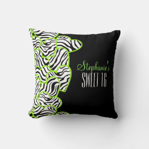Stylish Green Sweet 16 Zebra Herzdesign Name Kissen