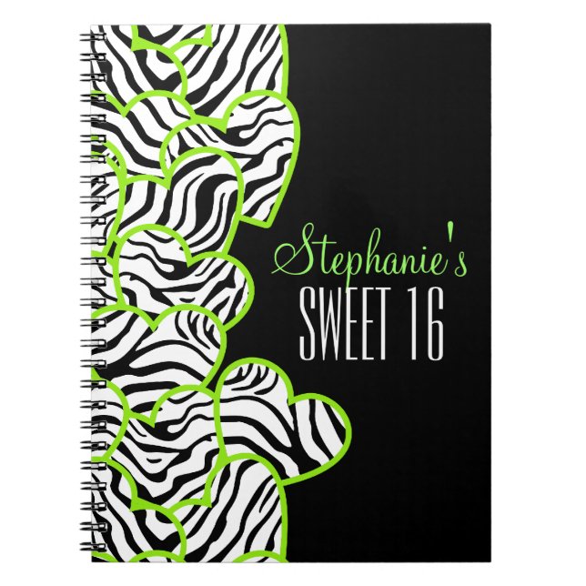 Stylish Green Sweet 16 Zebra Herzdesign Name Notizblock (Vorderseite)