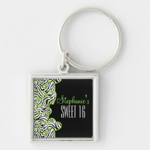 Stylish Green Sweet 16 Zebra Herzdesign Name Schlüsselanhänger