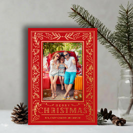 Stylish Greenery Christmas Photo Gold Folien Feiertagskarte