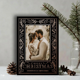 Stylish Greenery Christmas Photo Rose Gold Folien Feiertagskarte