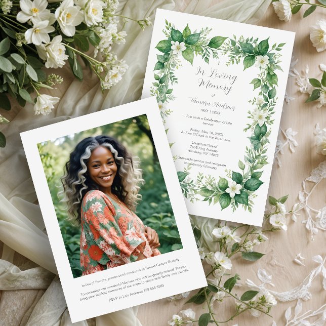 Stylish Greenery Frame Photo Funeral Invitation Einladung (Stylish Greenery Frame Photo Funeral Invitation.)