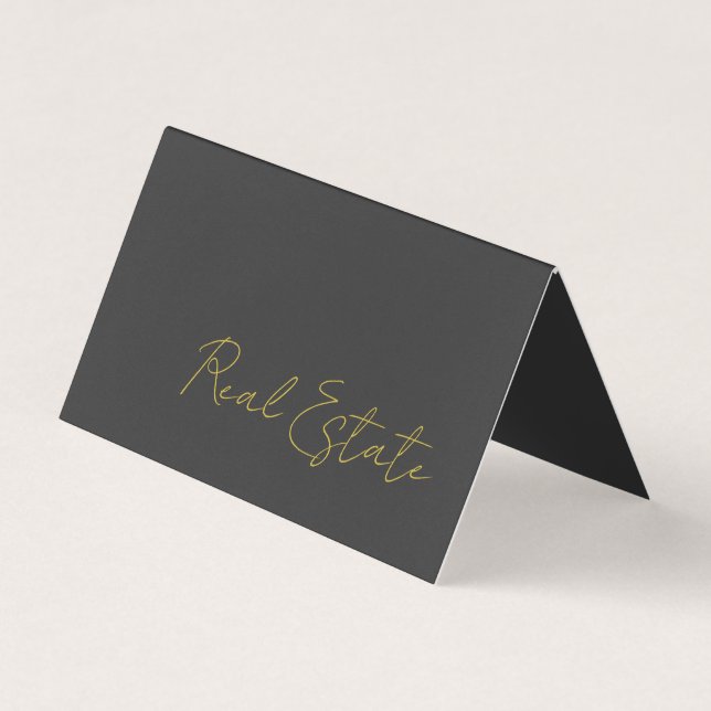 Stylish Grey Gold Color Script Agent Business Card Visitenkarten (Vorderseite)