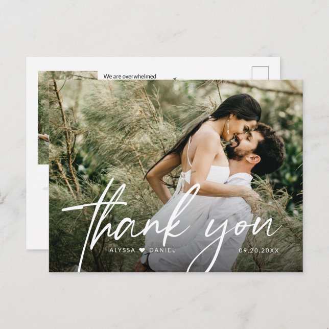 Stylish handlettering script wedding photos postkarte (Vorne/Hinten)
