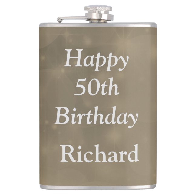 Stylish Happy 50. Geburtstag Flachmann (Vorderseite)