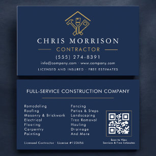 Stylish Home Repairs Contractor Navy Blue QR-Code Visitenkarte