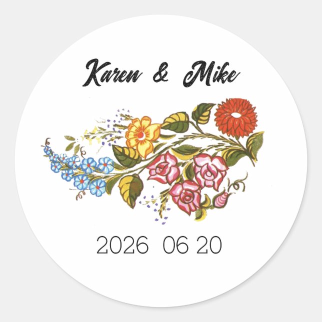 Stylish Kalocsai  flowers - personalized  Runder Aufkleber (Vorderseite)
