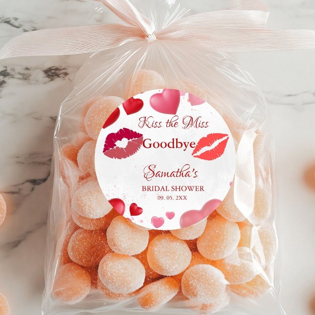 Stylish  Kiss Miss Goodbye Red Lips Bridal Shower Runder Aufkleber (Von Creator hochgeladen)