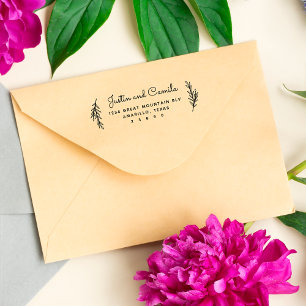 Stylish Leaves Script Wedding Names Return Address Gummistempel