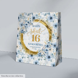 Stylish Light Blue Sweet 16 Gold Glitzer Geschenkt Mittlere Geschenktüte