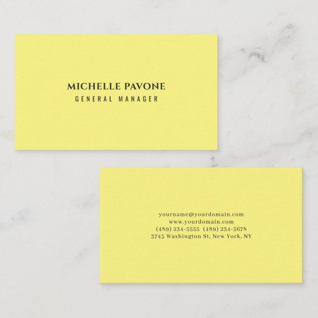 Stylish Light Yellow Simple Plain Professional Visitenkarte (Vorne/Hinten)