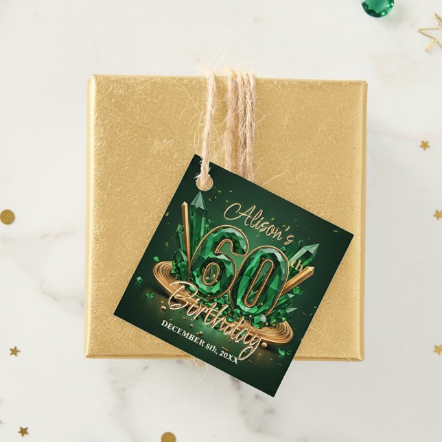 Stylish Luxury Emerald Green Gold 60th Birthday Geschenkanhänger (Von Creator hochgeladen)