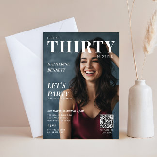 Stylish Magazine Cover Custom Photo 30th Birthday Einladung