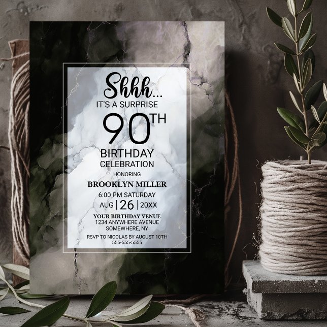 Stylish Marble Überraschung 90. Geburtstagsparty Einladung (Von Creator hochgeladen)