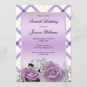 Stylish Mauve Floral 40. Geburtstag Einladung