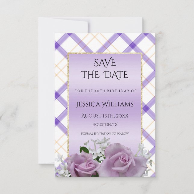 Stylish Mauve Floral Birthday Save the Date (Vorderseite)