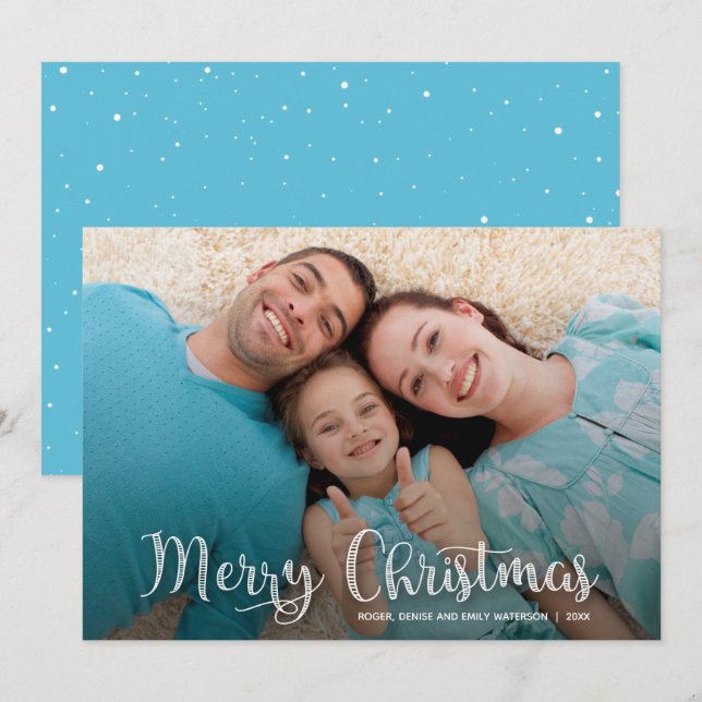 Stylish Merry Christmas Script Foto Feiertagskarte (Vorne/Hinten)