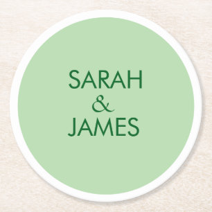 STYLISH MINIMAL PERSONALISIERT NAME GREEN WEDD RUNDER PAPPUNTERSETZER