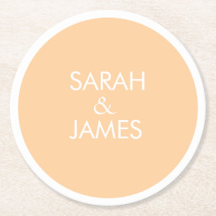 STYLISH MINIMAL PERSONALISIERT NAME PEACH WEDD RUNDER PAPPUNTERSETZER
