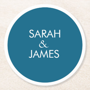 STYLISH MINIMAL PERSONALISIERTER NAME OCEANBLUE WE RUNDER PAPPUNTERSETZER