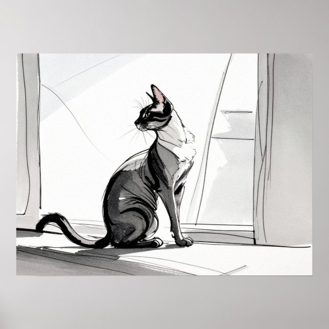 Stylish Minimalist Art Cat in the City Sunning  Poster (Vorne)
