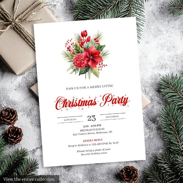 Stylish Minimalist Christmas Flowers Festive  Einladung (Stylish Minimalist Christmas Flowers Festive Invitation)