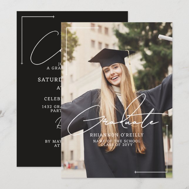 Stylish Minimalist Graduation Announcment Party Einladung (Vorne/Hinten)