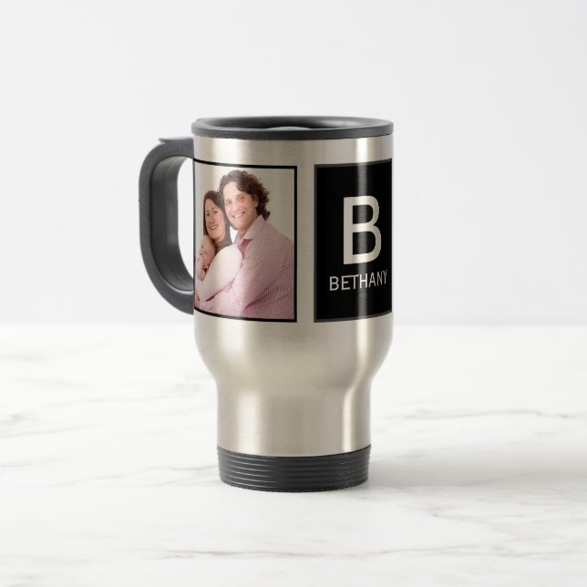 Stylish Modern Custom 2 x Photo Personalised Reisebecher (Vorderseite Links)