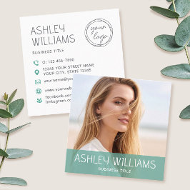Stylish Modern Custom Photo Color Logo Green Quadratische Visitenkarte