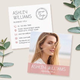 Stylish Modern Custom Photo Color Logo Pink Quadratische Visitenkarte