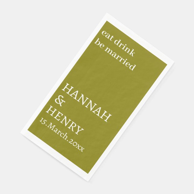 STYLISH MODERN CUSTOMIZED SCRIPT OLIVE WEDDING  SERVIETTE (Ecke)